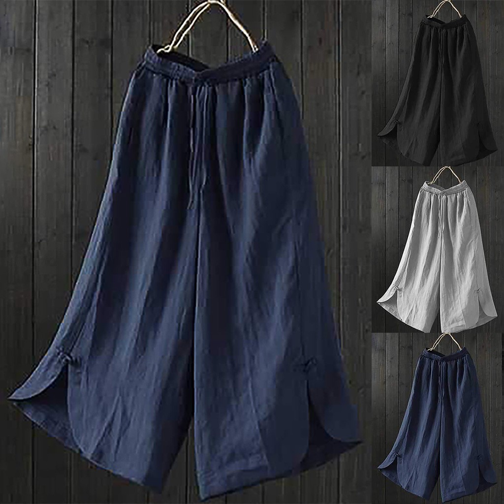 plus size wide leg linen trousers