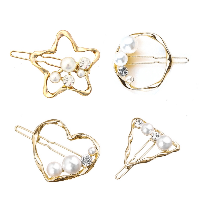 Women Accessories Hollow Diamond Hair Clips Pearl Hairpins