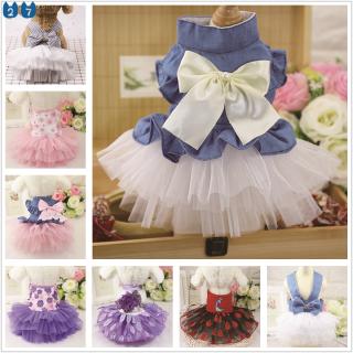 Peach Blossom Plaid Bow Knot Striped Dog Dress Summer Pink Flower Pet Clothes for Small Chihuahua Cat Tulle XS-2XL