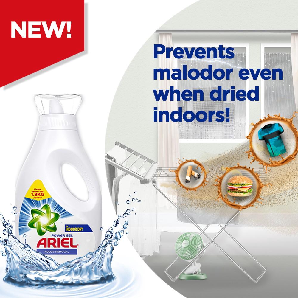 Ariel Liquid Detergent Indoor Dry Kulob Removal Bottle (900mL) + Refill