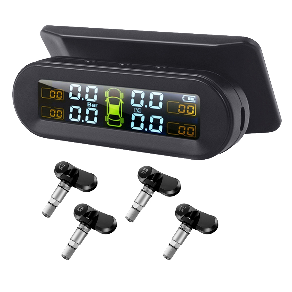 Wireless Solar Powered TPMS Tyre Pressure Monitoring System LCD Monitor Alarm with 6 Internal Sensors Tire Pressure Monitor 