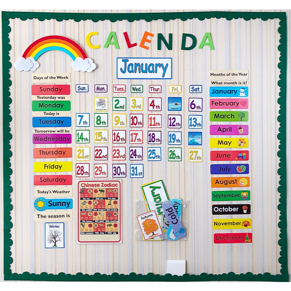 148PCS/Set Calendar Wall Kids English Learning Flash Cards | Shopee ...