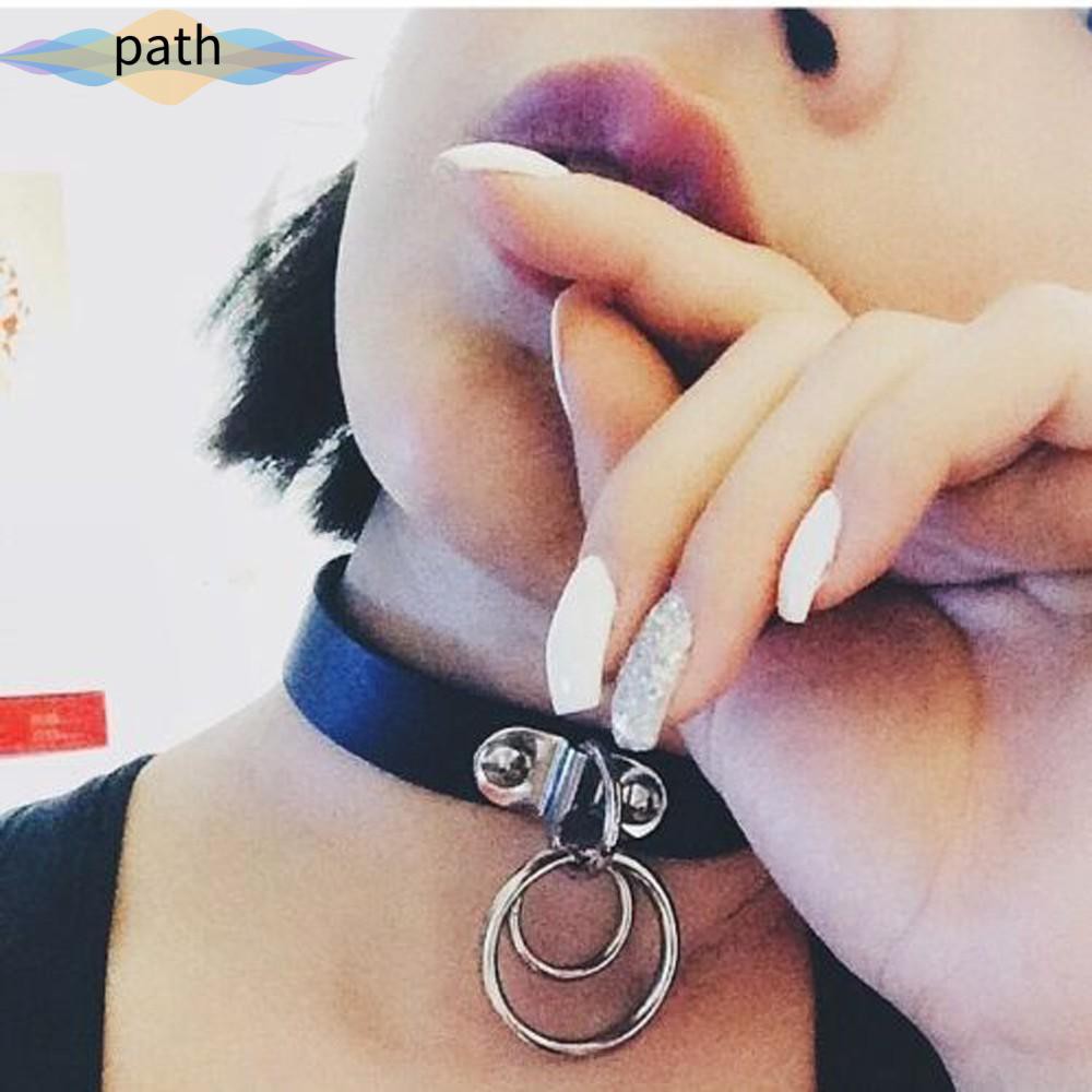 Punk Double O Ring Choker Necklace Harajuku Leather Collar Shopee Philippines