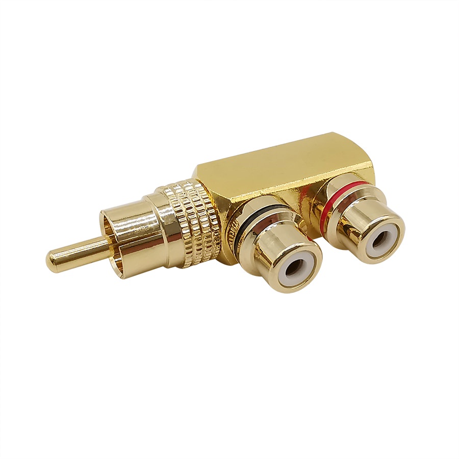 1Pcs Gold Plated Copper 1 RCA Male Plug to 2 RCA Female Jack AV Audio ...