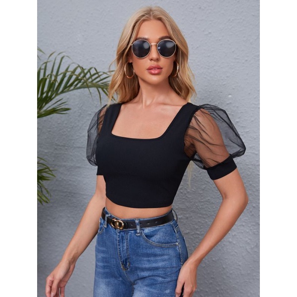 Trendy Square Neck Puff Sleeve Top 100 Original Shopee Philippines 4755