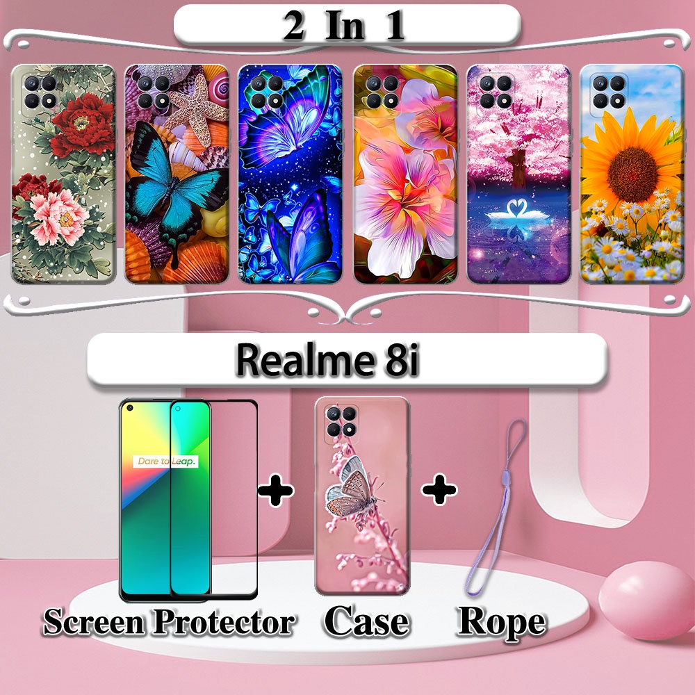 2 IN 1 Realme 8i Case with Tempered Glass Curved Ceramic Screen