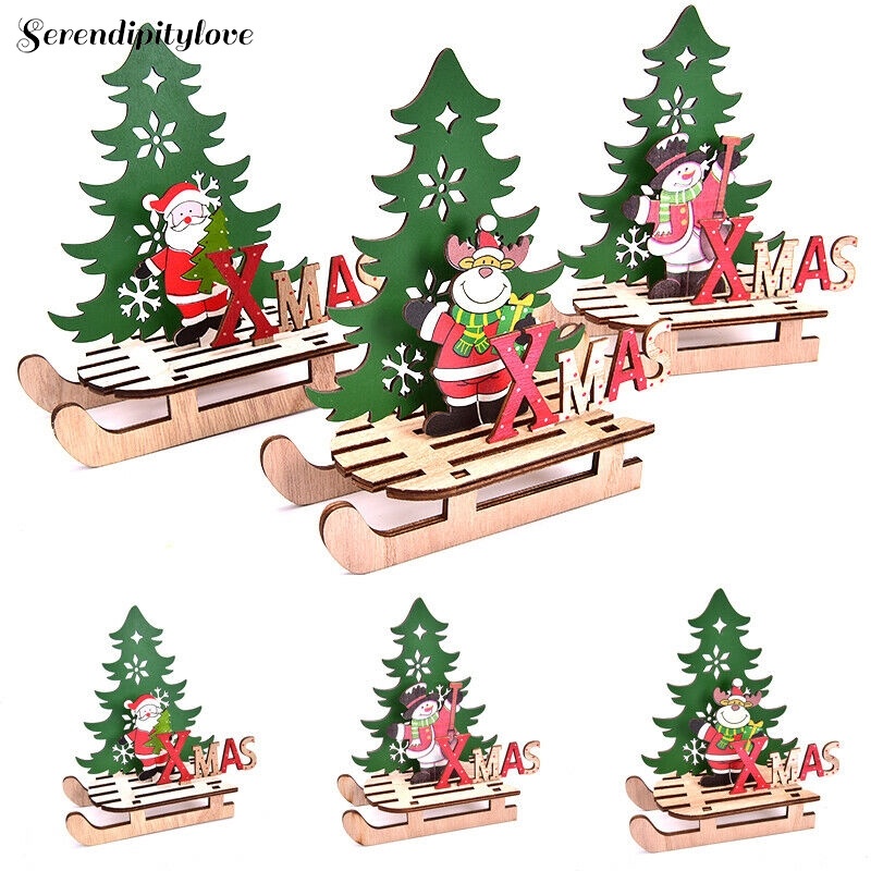 EIk Sled Snowman Wooden Ornaments Merry Christmas Home Decor Xams Tree Supply Dw 
