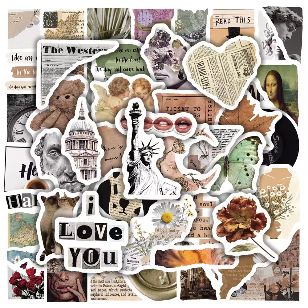 xs53350 pcs British literary retro graffiti waterproof sticker