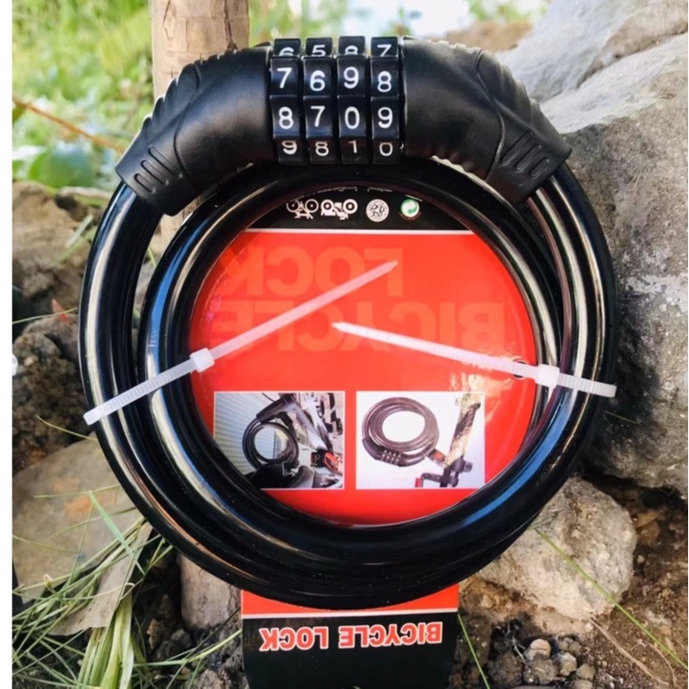 Bike Lock 4 Digit Code Combination Bicycle Security Lock 1200 mm x 12 mm Steel Cable Spiral B