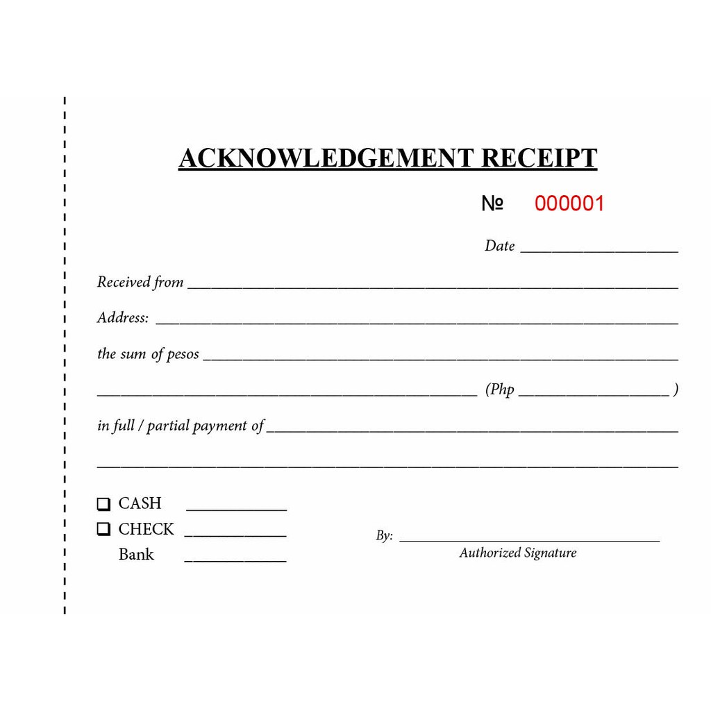 Sample Acknowledgement Receipt For Cash Payment