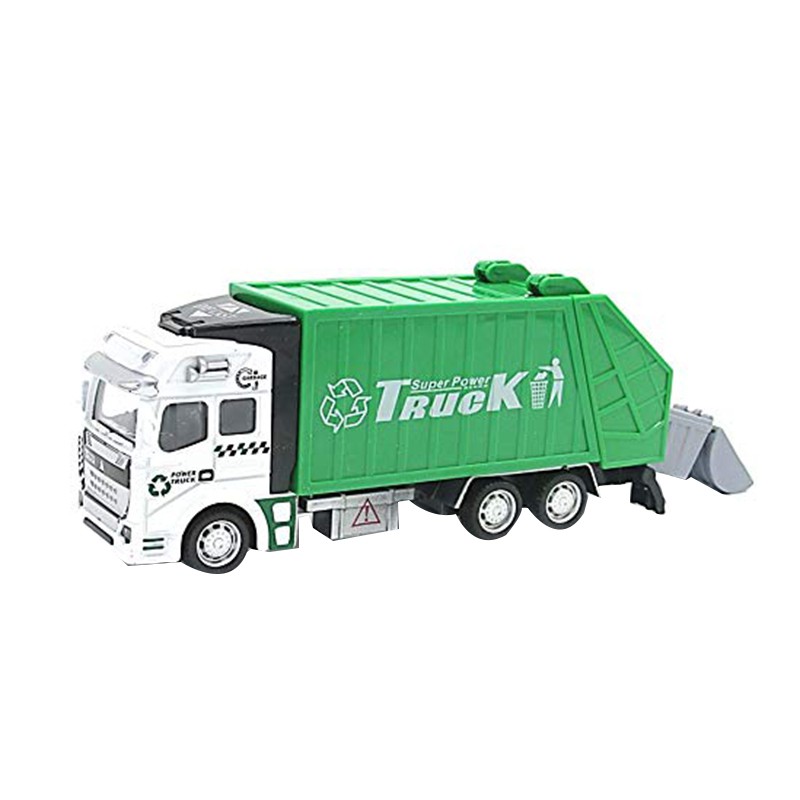 toy garbage truck with trash cans