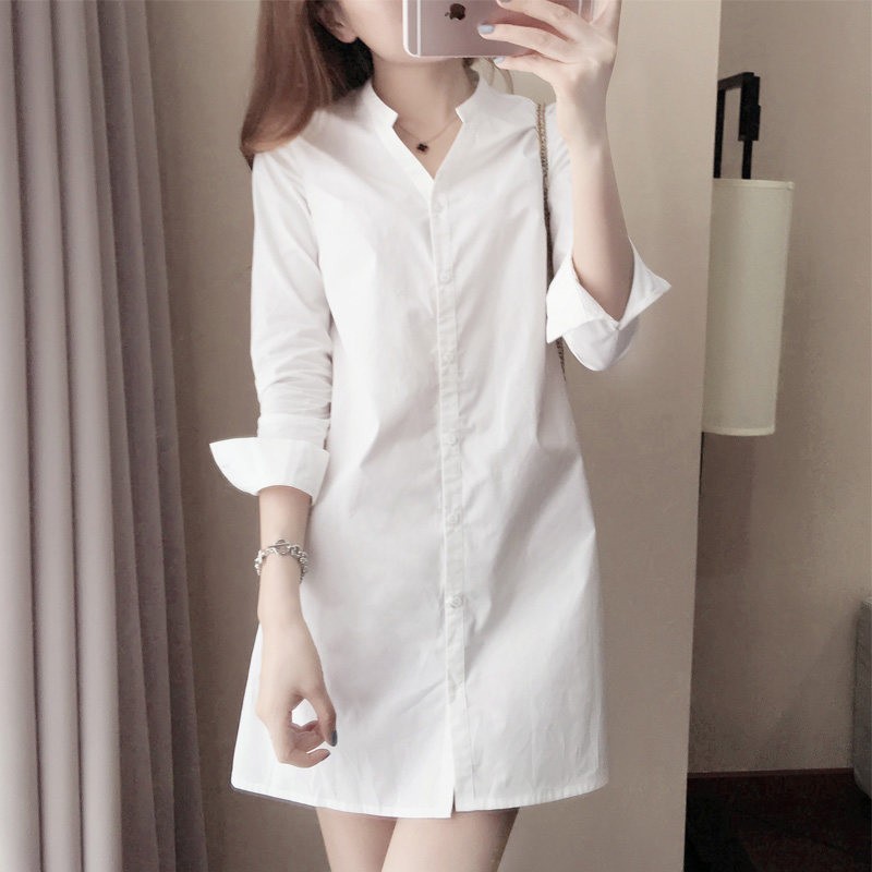 white dress with collar and sleeves