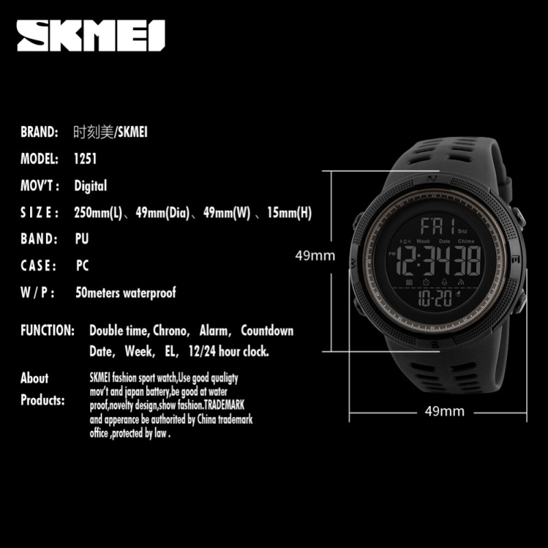 【10% Cashback】 SKMEI Casual Digital Wristwatch Men Fashion Chronograph 1251