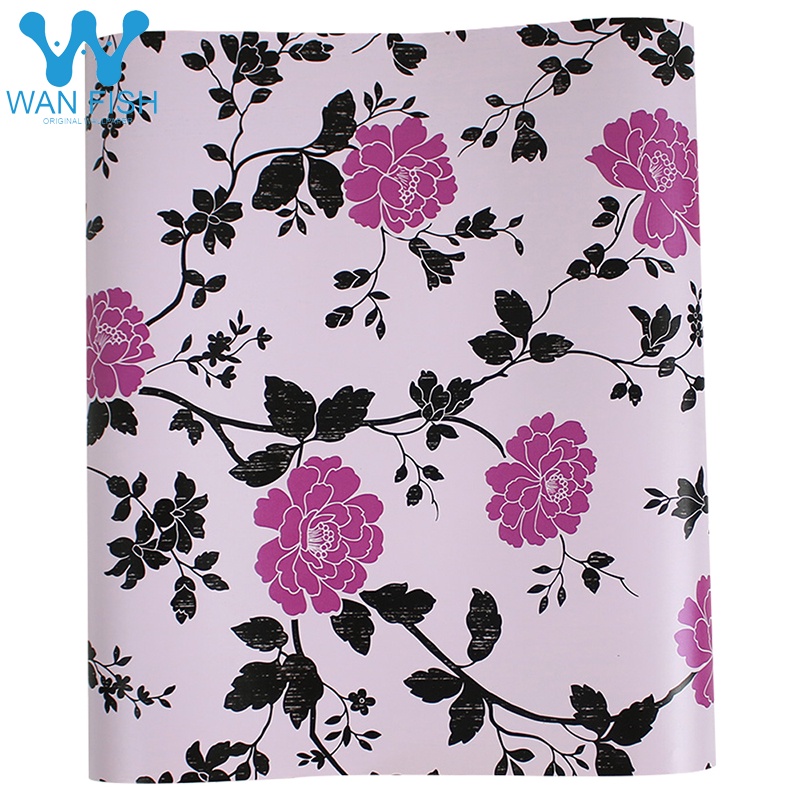 ◇WANFISH pink flower with black leaves 10mx45cm elegant design for bedroom living room self-adhesiv