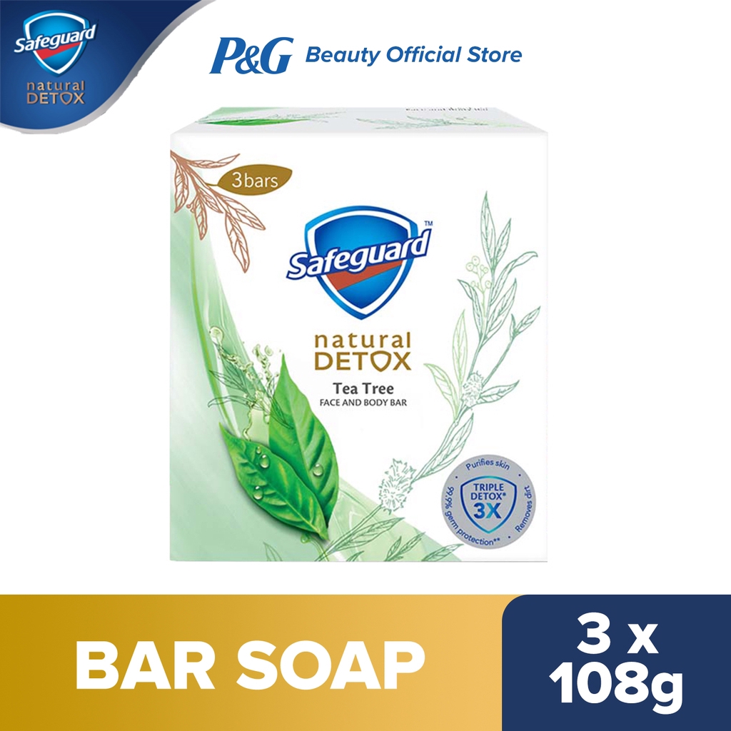Safeguard Detox Face and Body Bar Soap Tea Tree (108g) x3 Shopee