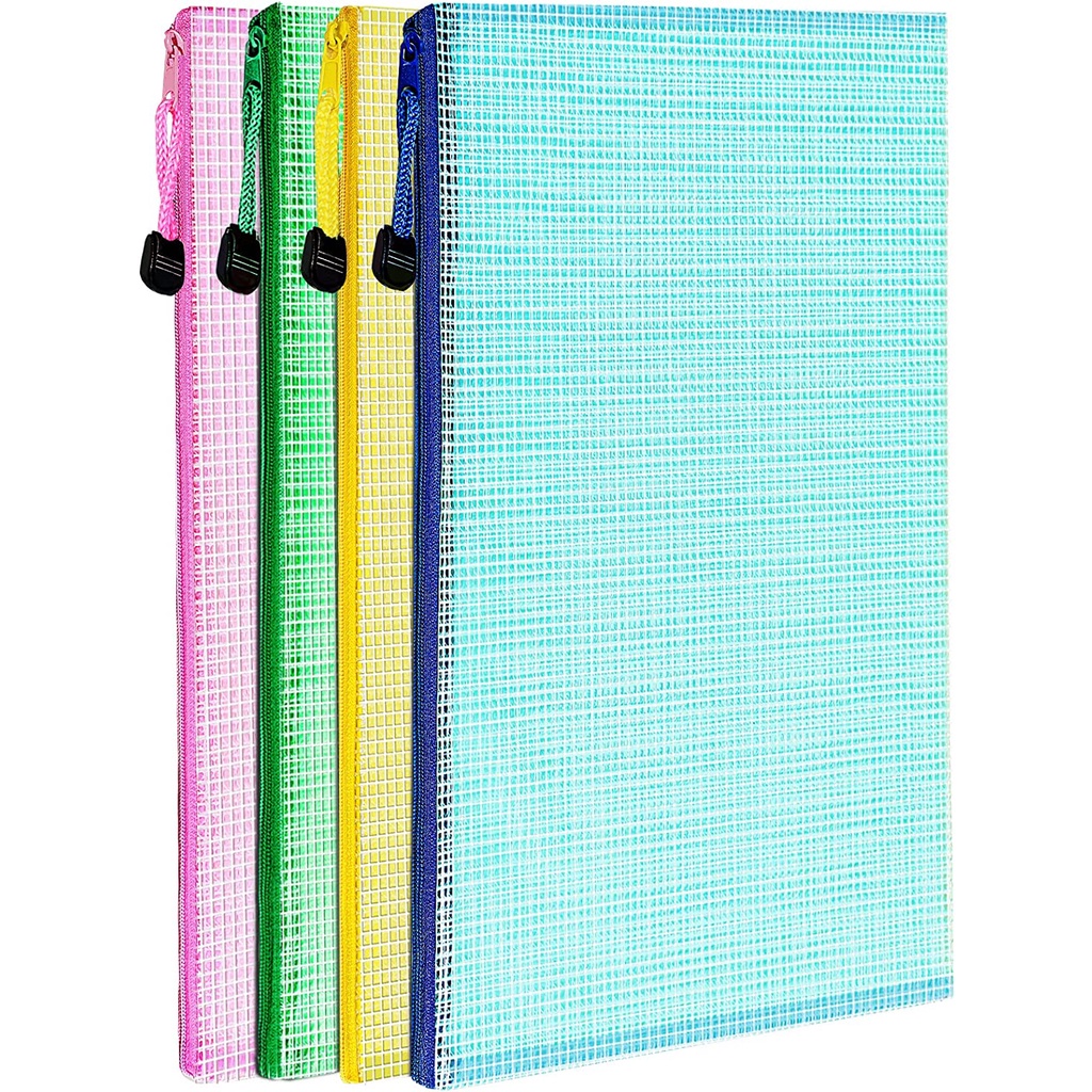 Document Bags Envelopes Zip File Folders Mesh Zipper Pouch, A4 Letter