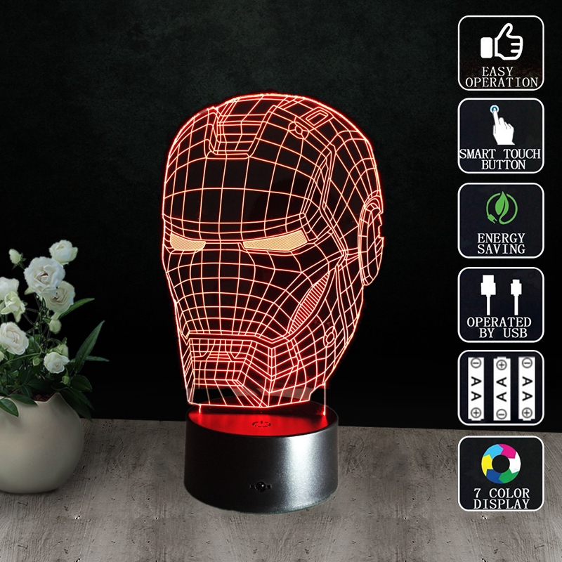 3d Iron Man Acrylic Led 7 Colors Night Light Usb Touch Desk Table Lamp Kid Gifts Lamp Night Lights