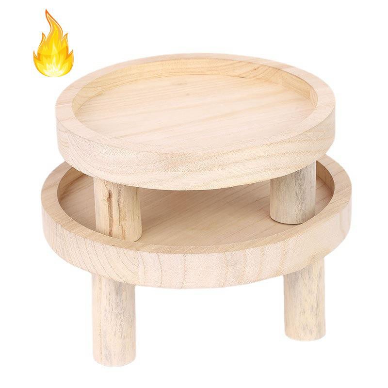 2Pcs Mini Wooden Stool Display Stand, Round Wooden Flower Stool Display Stand, for Indoor Outdoor Home Garden Decor