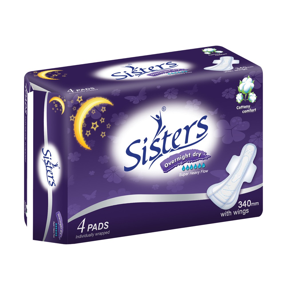 Sisters Sanitary Napkin Perforated Cottony Overnight 4's Shopee