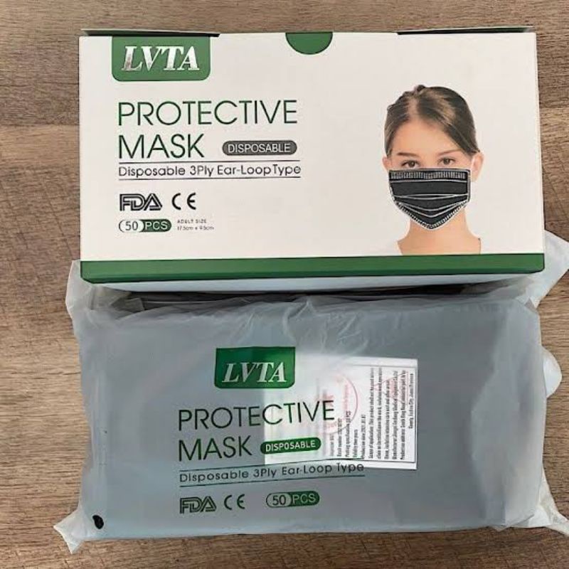 LVTA PREMIUM HIGH QUALITY FACEMASK 50 pcs ( BLACK WHITE INSIDE