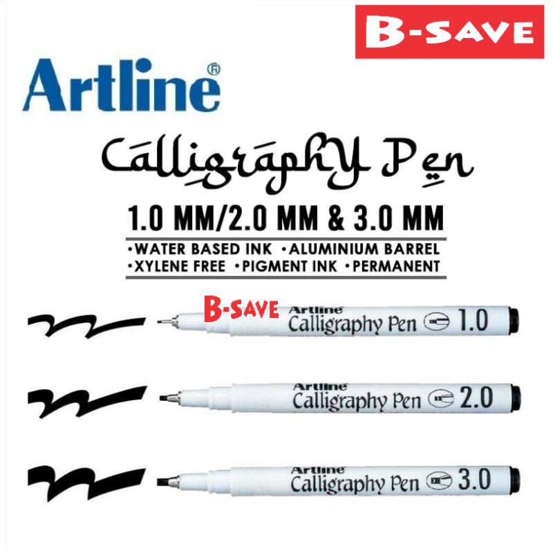 Artline Calligraphy Pen 1.0/2.0/3.0 Pen Khat / Pen Black | Shopee ...