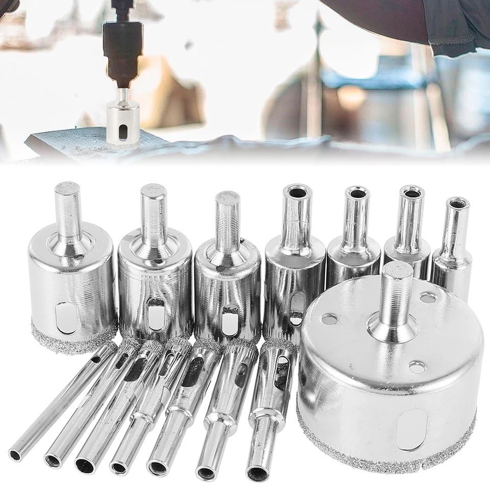 10pcs Diamond Coated Drill Bit Set Tile Marble Glass Ceramic Hole Saw