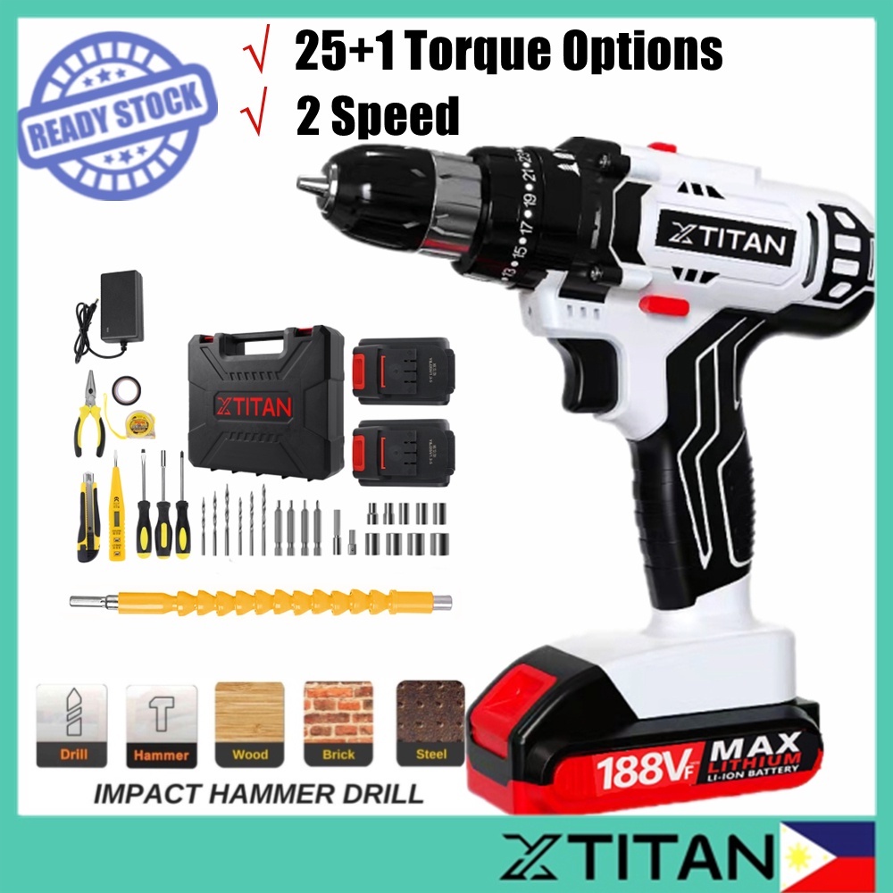 XTITAN 188V Cordless Electric Impact Hammer Drill 2Speed Electric
