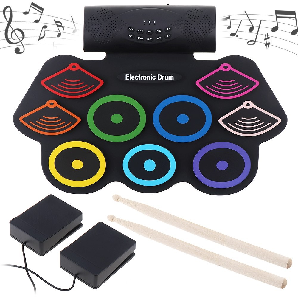 Colorful Portable Roll Up Electronic Drum Set 9 Silicon Pads Builtin