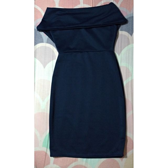 off shoulder dress navy blue