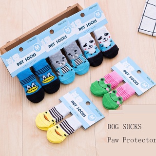 4Pcs Cute Pet Dog Socks with Print Anti-Slip Cats Puppy Shoes Paw Protector Products Cotton Soft
