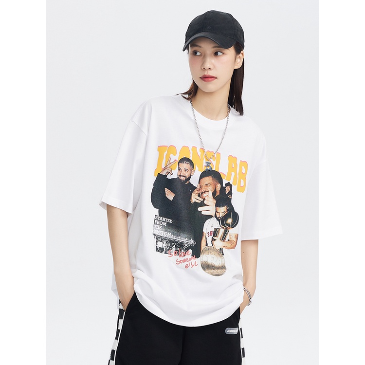 couple tshirt American basketball portrait print black plus size hip hop high street unisex clothing