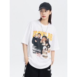 couple tshirt American basketball portrait print black plus size hip hop high street unisex clothing #4