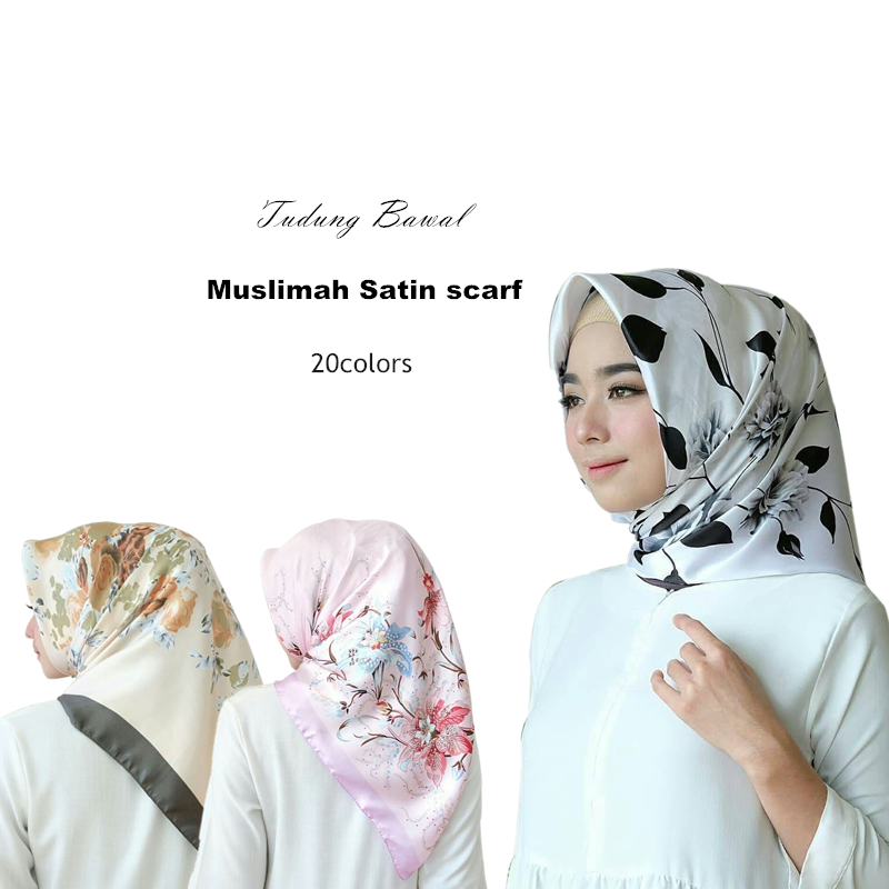 Muslimah Silk Tudung Bawal Premium Satin Printed Square Hijab Women’s Scarf Inch 35 Shopee