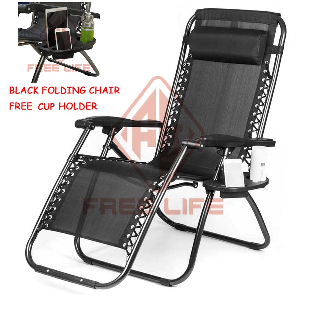 folding chair zero gravity chair（blackblue）free cup holder