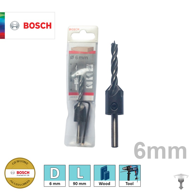 Bosch 2608596393 6 mm Brad Point Twist Drill Bit with Countersink