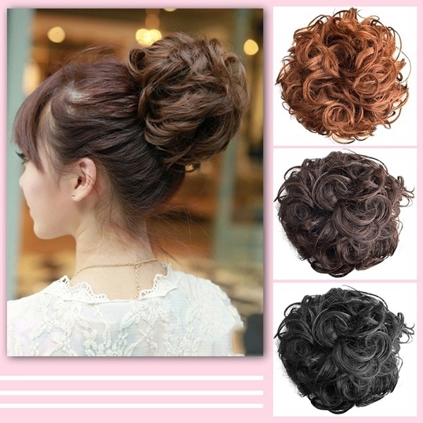 Sweet Women Ponytail Bud Fake Wavy Extension Hair Bun Bride