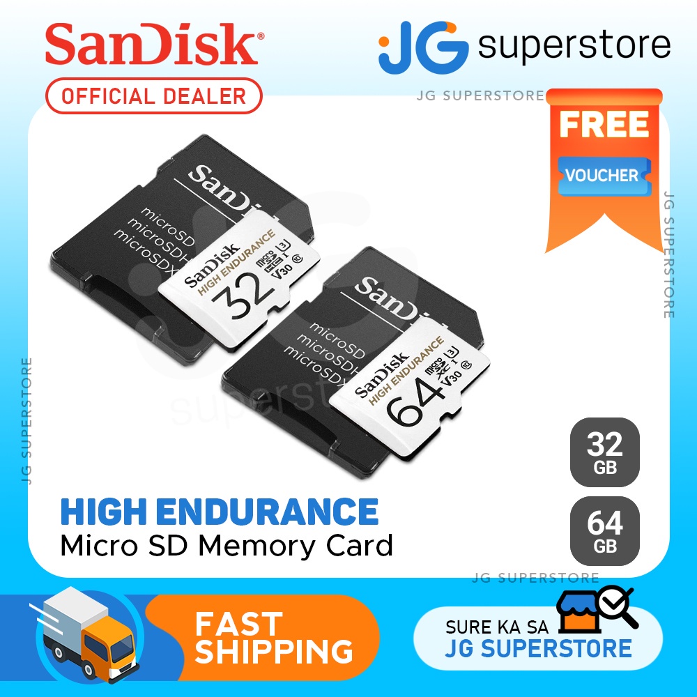 SanDisk HIGH ENDURANCE microSD Card with Adapter (32GB, 64GB) JG