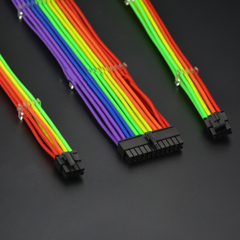 rainbow color sleeved cables psu extension cables mobo gpu | Shopee ...