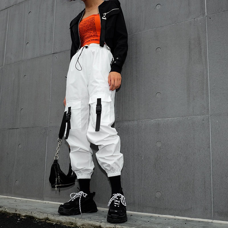 high waisted white cargo pants