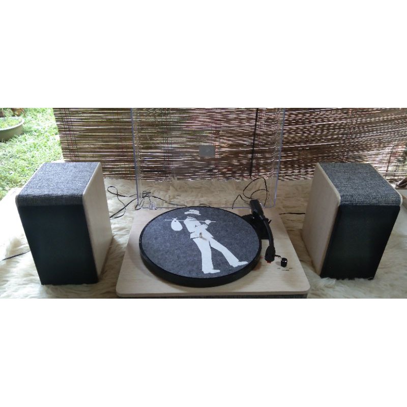 flea market turntable with bookshelf speaker