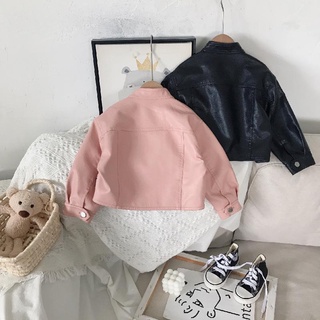 Maruko Children's Clothing Leather Jacket Coat 2021 Autumn Girls Korean Version Fashionable Solid Color Boys Motorcycle Clothing2130183 #4