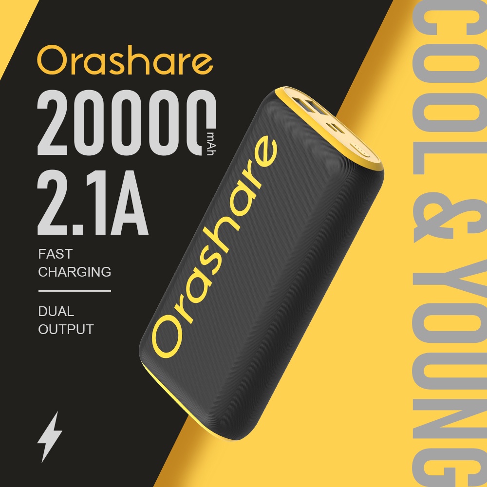 Orashare O20 20000mAh Powerbank Fast Charging Large Capacity Dual USB