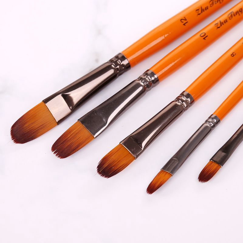 5pcs Filbert Paint Brushes Nylon Hair Watercolor Gouache Paintbrushes