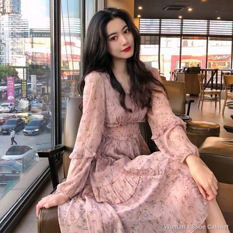 Women's Casual korean dresses fashion dress French temperament floral skirt  restoring ancient ways female in the spring of 2020 new long waist show  thin chiffon dress | Shopee Philippines