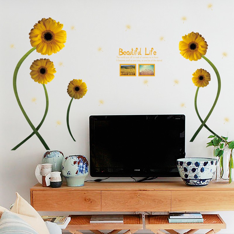WALL STICKER Yellow Sunflower DIY TV background living room Bedroom  BEAUTIFUL LIFE | Shopee Philippines