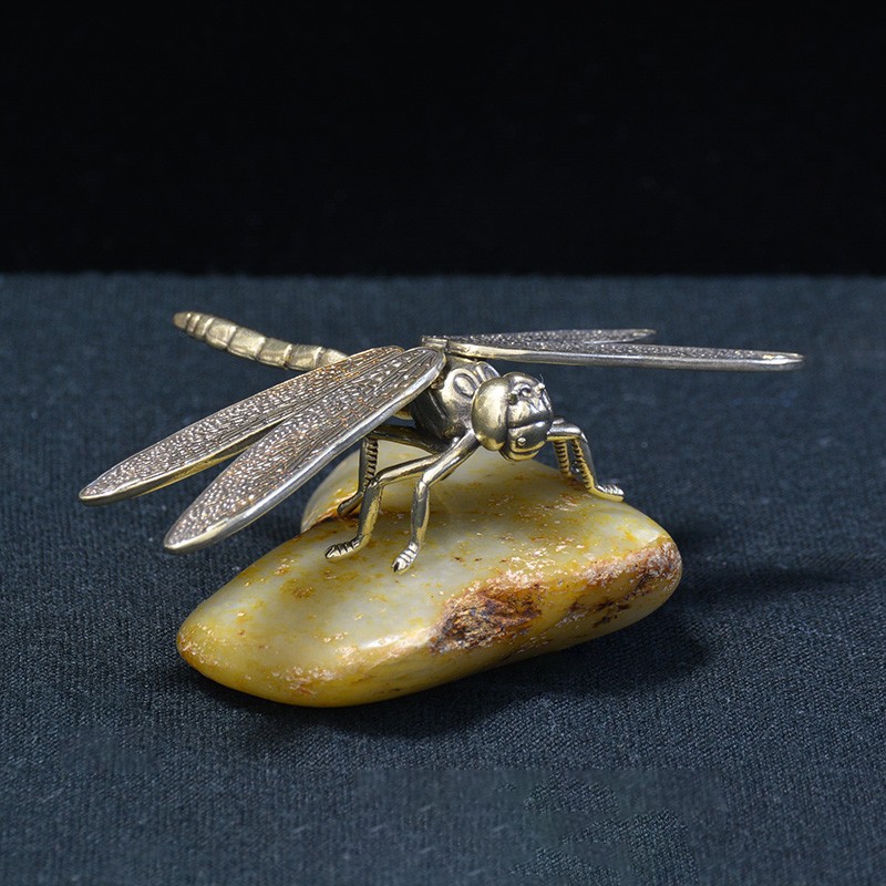 Copper Insect Tea Pet Vintage Dragonfly Figurines Miniatures Desktop Simulation