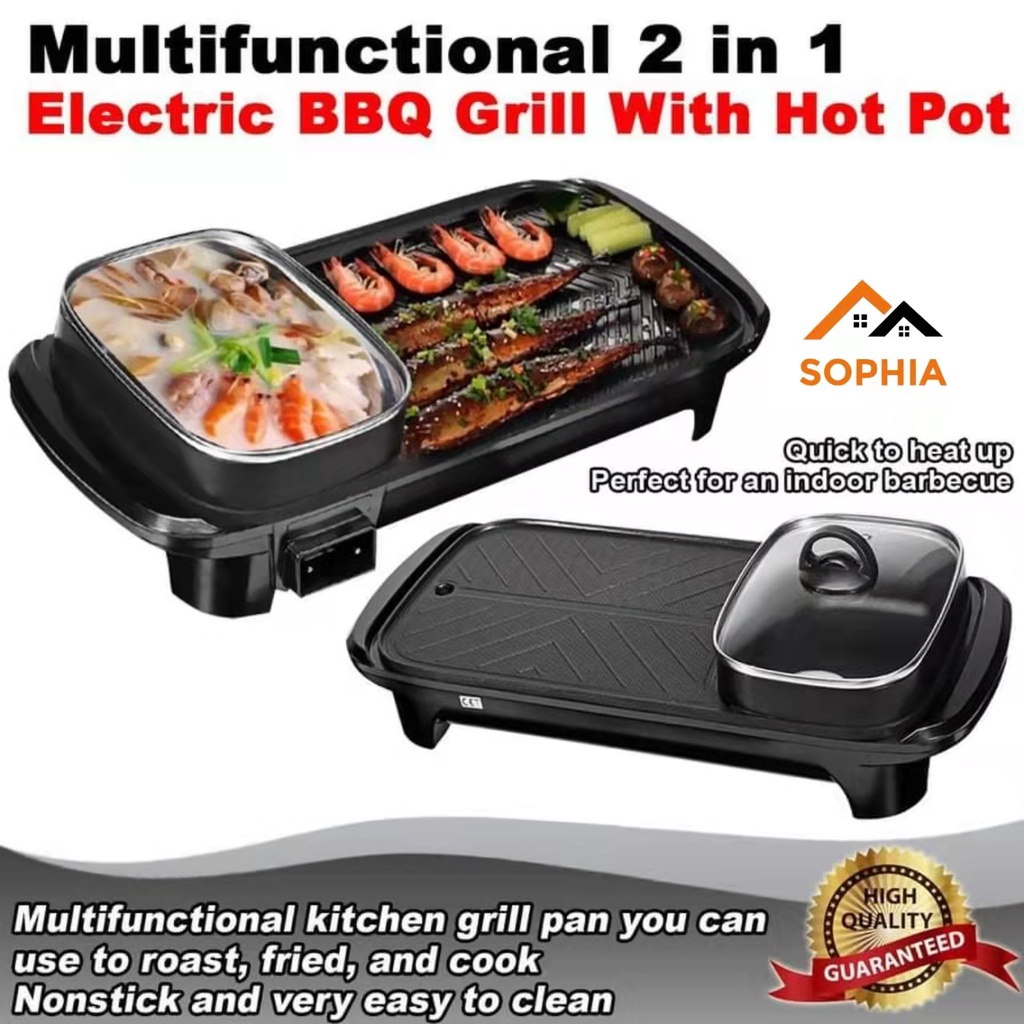 SOPHIA Samgyupsal Electric Hot Pot Grill Electric Barbecue Grill 2 in 1
