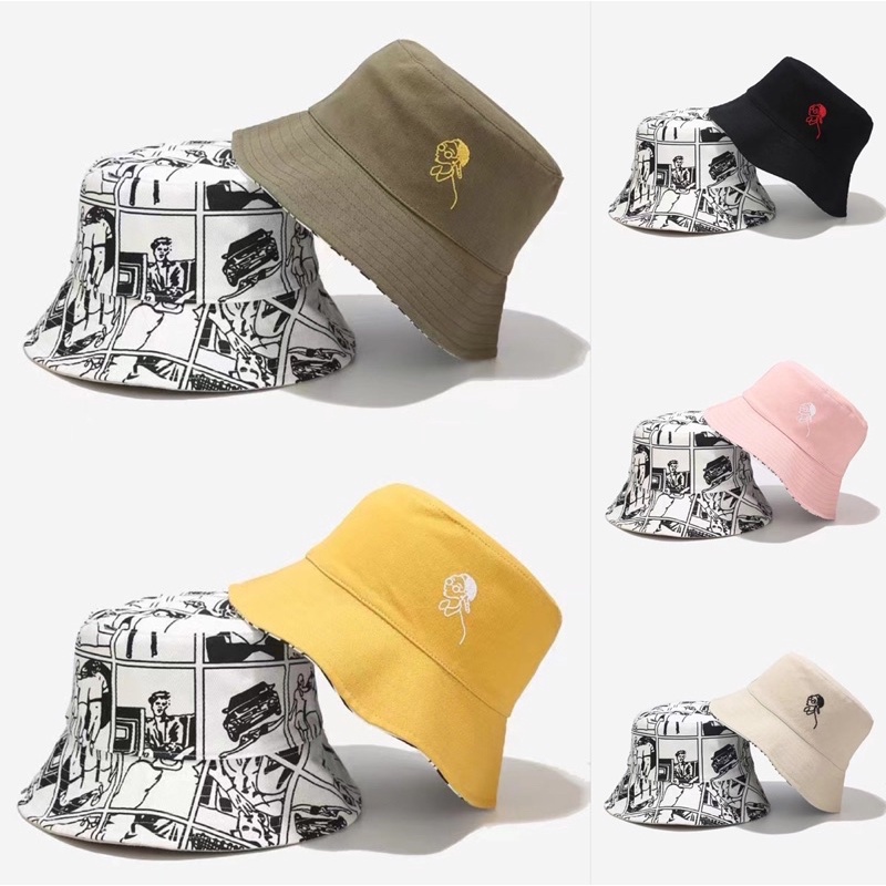 Printed Hat Double-sided Bucket Hat Reversible Hat Fisherman Hat Unisex ...