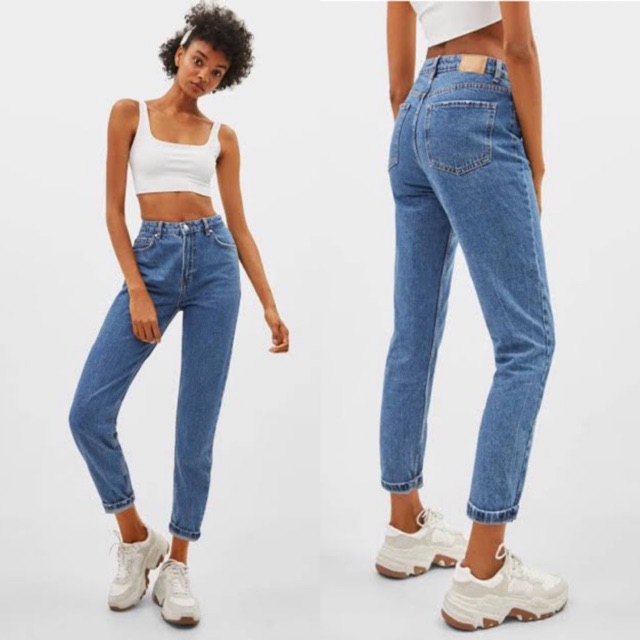 dark blue high waisted mom jeans