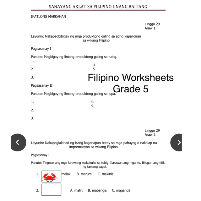 Filipino Worksheets For Grade 5 Shopee Philippines